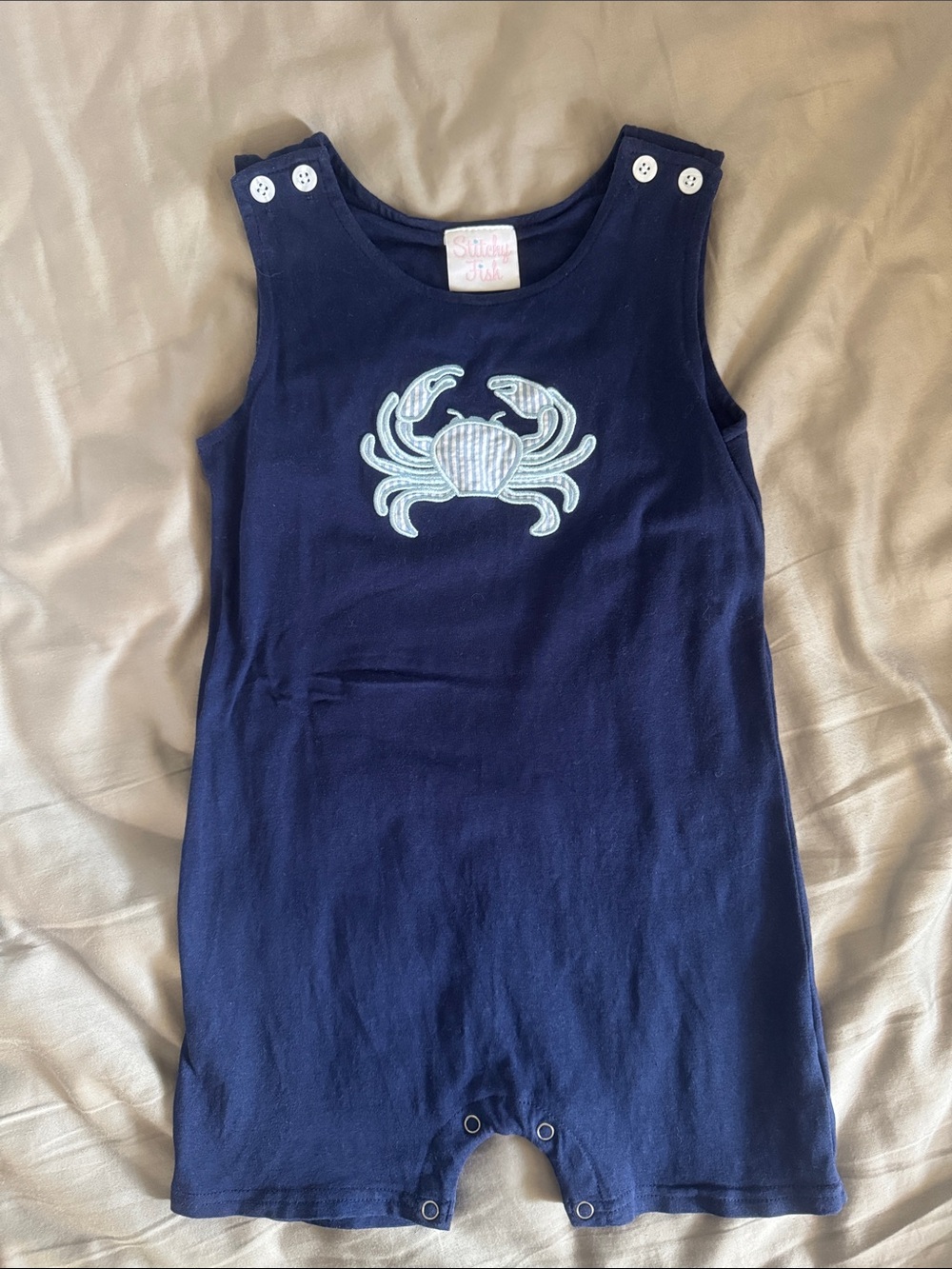 Navy Crab Applique Kids Romper